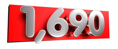Beyaz arka planda kırmızı bir metin kutusu üzerinde 1690 beyaz numara çalışma yoluna sahiptir. Reklam tabelaları. Ürün tasarımı. Ürün satışları.