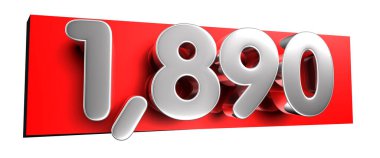Beyaz arka planda kırmızı bir metin kutusu üzerinde 1890 beyaz numaranın çalışma yolu vardır. Reklam tabelaları. Ürün tasarımı. Ürün satışları.