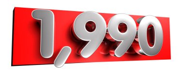 Beyaz arka planda kırmızı bir metin kutusu üzerinde 1990 beyaz numara 3D illüstrasyon çalışma yoluna sahiptir. Reklam tabelaları. Ürün tasarımı. Ürün satışları.