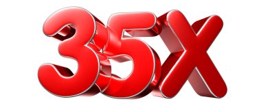 Beyaz arkaplandaki 35x kırmızı 3D resimlerin çalışma yolu vardır. Reklam tabelaları. Ürün tasarımı. Ürün satışları.