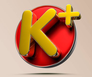Işık kremi arkaplanındaki K artı 3 boyutlu illüstrasyonun çalışma yolu vardır. Reklam tabelaları. Ürün tasarımı. Ürün satışları.