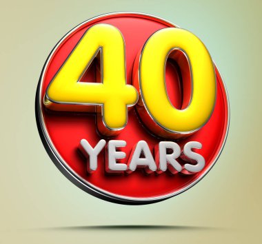 Açık krem arka planda 40 Yıl 3D çiziminin çalışma yolu var. Reklam tabelaları. Ürün tasarımı. Ürün satışları.