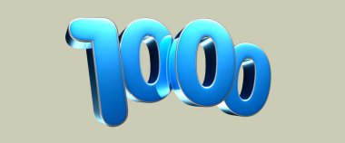 Açık gri arkaplandaki 1000 numaralı turkuaz 3D resimde çalışma yolu var. Reklam tabelaları. Ürün tasarımı. Ürün satışları.