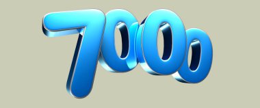 Açık gri arkaplandaki 7000 numaralı turkuaz 3D resimde çalışma yolu var. Reklam tabelaları. Ürün tasarımı. Ürün satışları.