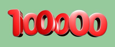 Açık yeşil arkaplandaki 100000 numaralı kırmızı 3D resimde çalışma yolu var. Reklam tabelaları. Ürün tasarımı. Ürün satışları.