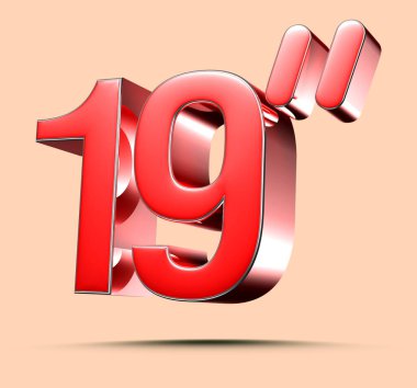 Işık kremi arkaplanındaki 19 numaralı kırmızı 3D resimde çalışma yolu var. Reklam tabelaları. Ürün tasarımı. Ürün satışları.