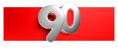 Beyaz arka planda kırmızı bir metin kutusu üzerinde beyaz numara 90 çalışma yolu var. Reklam tabelaları. Ürün tasarımı. Ürün satışları.