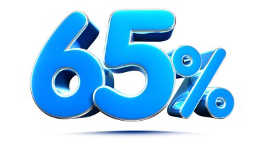 Beyaz arkaplandaki Gökyüzü Mavisi 65% 3D illüstrasyon tabelaları iş yoluna sahip. Özel Teklif% 65 indirim etiketi. Reklam tabelaları. Ürün tasarımı. Ürün satışları.
