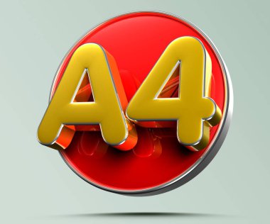 Açık gri arkaplandaki A4 altın, kırmızı dairenin üç boyutlu çiziminin çalışma yolu. Reklam tabelaları. Ürün tasarımı. Ürün satışları. Ürün kodu.