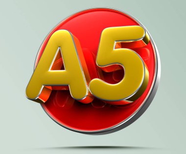 Kırmızı daire üzerinde A5 altın açık gri arka planda 3D illüstrasyon çalışma yolu vardır. Reklam tabelaları. Ürün tasarımı. Ürün satışları. Ürün kodu.