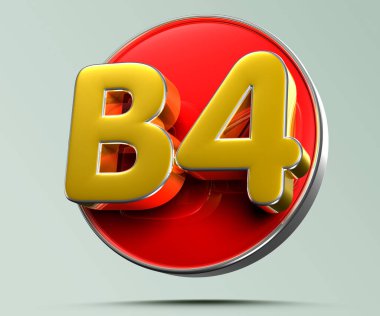 Açık gri arkaplandaki B4 altın, kırmızı dairenin üç boyutlu çiziminin çalışma yolu. Reklam tabelaları. Ürün tasarımı. Ürün satışları. Ürün kodu.