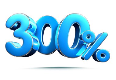 Beyaz arkaplandaki Gökyüzü Mavisi% 300 3D illüstrasyon tabelaları iş yoluna sahip. Özel Teklif% 300 indirim etiketi. Reklam tabelaları. Ürün tasarımı. Ürün satışları.