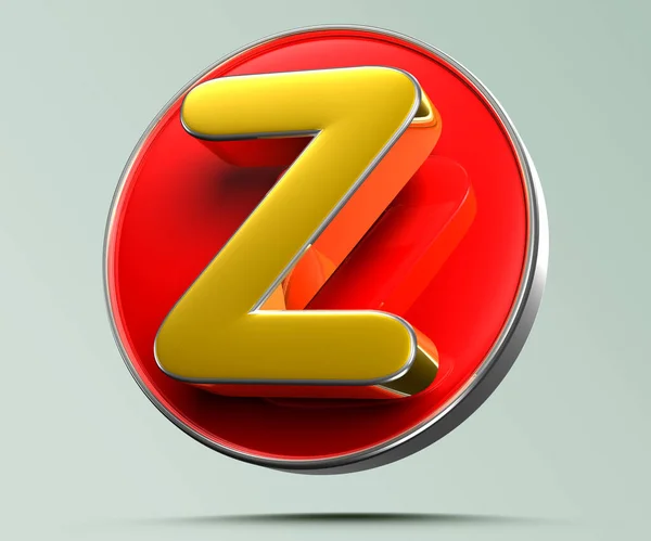 明るい灰色の背景の赤い円3Dイラストの文字Z黄金の黄色には 作業経路があります 広告看板 プロダクトデザイン 製品販売 製品コード — ストック写真