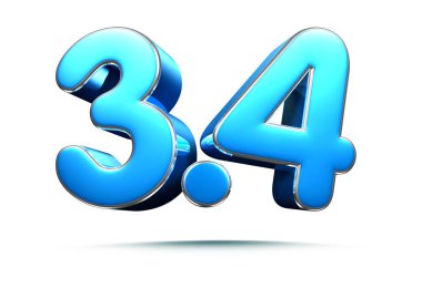 Beyaz arkaplandaki gökyüzü mavisi 3 nokta 4 üç boyutlu illüstrasyon işaretinin çalışma yolu var. Reklam tabelaları. Ürün tasarımı. Ürün satışları.