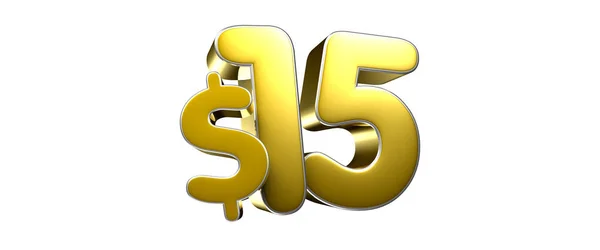 白色背景上的金黄色数字15美元3D插图有工作路径 广告标志 产品设计 产品销售 免版税图库图片