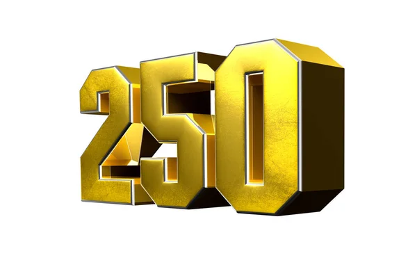 白色背景上的250号黄金3D图像有工作路径 广告标志 产品设计 产品销售 — 图库照片