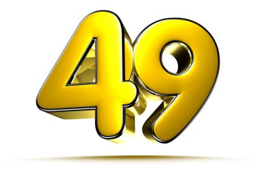 Beyaz arkaplandaki 49 altın 3D çizimin çalışma yolu var. Reklam tabelaları. Ürün tasarımı. Ürün satışları. Ürün kodu.