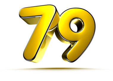 Beyaz arkaplandaki 79 altın 3D çizimin çalışma yolu var. Reklam tabelaları. Ürün tasarımı. Ürün satışları. Ürün kodu.