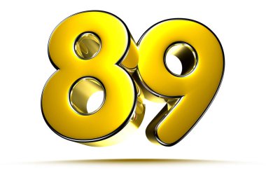 Beyaz arkaplandaki 89 altın 3D çizimin çalışma yolu var. Reklam tabelaları. Ürün tasarımı. Ürün satışları. Ürün kodu.