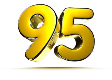 Beyaz arkaplandaki 95 altın 3D çizimin çalışma yolu var. Reklam tabelaları. Ürün tasarımı. Ürün satışları. Ürün kodu.