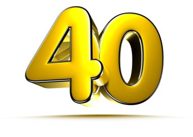 Beyaz arkaplandaki 40 altın 3D çizimin çalışma yolu var. Reklam tabelaları. Ürün tasarımı. Ürün satışları. Ürün kodu.