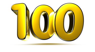 Beyaz arkaplandaki 100 altın 3D çizimin çalışma yolu var. Reklam tabelaları. Ürün tasarımı. Ürün satışları. Ürün kodu.