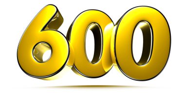 Beyaz arkaplandaki 600 altın 3D çizimin çalışma yolu var. Reklam tabelaları. Ürün tasarımı. Ürün satışları. Ürün kodu.