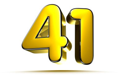 Beyaz arkaplandaki 41 altın 3D çizimin çalışma yolu var. Reklam tabelaları. Ürün tasarımı. Ürün satışları. Ürün kodu.