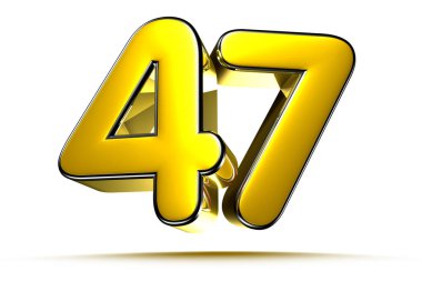 Beyaz arkaplandaki 47 altın 3D çizimin çalışma yolu var. Reklam tabelaları. Ürün tasarımı. Ürün satışları. Ürün kodu.