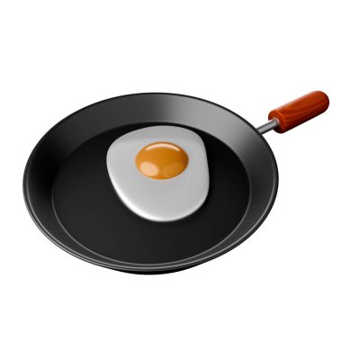 Çizgi film tarzı yumurta kızartma tavası beyaz arkaplandaki 3D görüntüleme çalışma yoluna sahiptir. Resim numarası 5.