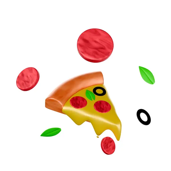 Cartoon style pizza 3D rendering on white background have work path.