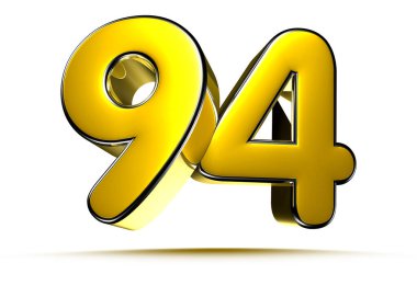 Beyaz arkaplandaki 94 altın 3D çizimin çalışma yolu var. Reklam tabelaları. Ürün tasarımı. Ürün satışları. Ürün kodu.