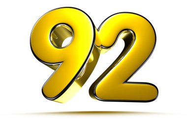 Beyaz arkaplandaki 92 altın 3D çizimin çalışma yolu var. Reklam tabelaları. Ürün tasarımı. Ürün satışları. Ürün kodu.