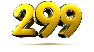 Beyaz arkaplandaki 299 altın 3D çizimin çalışma yolu var. Reklam tabelaları. Ürün tasarımı. Ürün satışları. Ürün kodu.