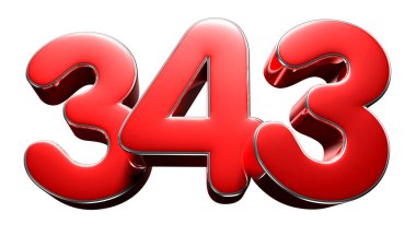 Açık mavi arkaplandaki 343 numaralı kırmızı 3D çizimin çalışma yolu var. Reklam tabelaları. Ürün tasarımı. Ürün satışları.