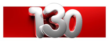 Beyaz arka planda kırmızı bir metin kutusu üzerinde 130 numara 3D illüstrasyon çalışma yoluna sahiptir. Reklam tabelaları. Ürün tasarımı. Ürün satışları.