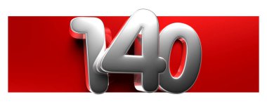 Beyaz arka planda kırmızı bir metin kutusu üzerinde 140 numara 3D illüstrasyon çalışma yoluna sahiptir. Reklam tabelaları. Ürün tasarımı. Ürün satışları.