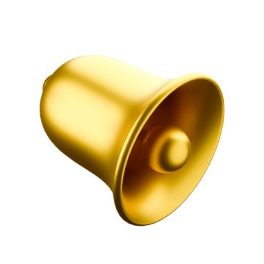 Beyaz arkaplanda bulunan 3B altın çan çalışma yoluna sahip.