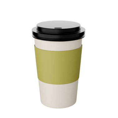 Sıcak içecekler için kağıt bardaklar beyaz arkaplandaki 3D görüntüler iş yoluna sahip.