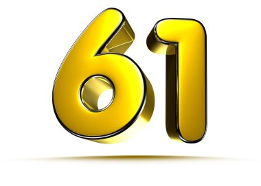 Beyaz arkaplandaki 61 altın 3D çizimin çalışma yolu var. Reklam tabelaları. Ürün tasarımı. Ürün satışları. Ürün kodu.