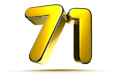 Beyaz arkaplandaki 71 altın 3D çizimin çalışma yolu var. Reklam tabelaları. Ürün tasarımı. Ürün satışları. Ürün kodu.