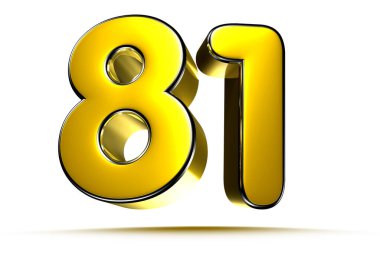 Beyaz arkaplandaki 81 altın 3D çizimin çalışma yolu var. Reklam tabelaları. Ürün tasarımı. Ürün satışları. Ürün kodu.