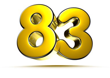 Beyaz arkaplandaki 83 altın 3D çizimin çalışma yolu var. Reklam tabelaları. Ürün tasarımı. Ürün satışları. Ürün kodu.