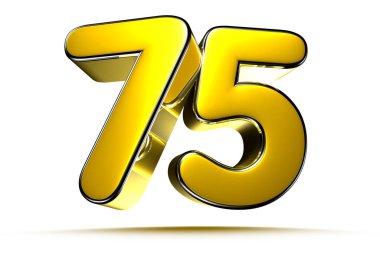 Beyaz arkaplandaki 75 altın 3D çizimin çalışma yolu var. Reklam tabelaları. Ürün tasarımı. Ürün satışları. Ürün kodu.