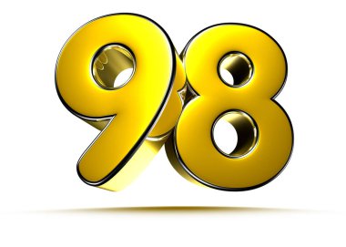 Beyaz arkaplandaki 98 altın 3D çizimin çalışma yolu var. Reklam tabelaları. Ürün tasarımı. Ürün satışları. Ürün kodu.