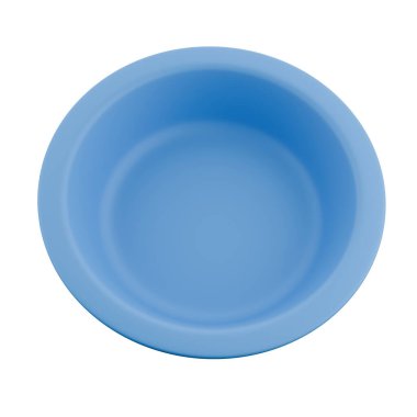 Beyaz arka planda bulunan açık mavi kase 3D. Yemek kasesi çalışma yolu..