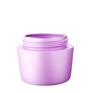 Beyaz arkaplandaki pembe yüz kremi kavanozunun çalışma yolu var. Reklam tabelaları. Ürün tasarımı. Ürün satışları. Ürün kodu.