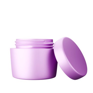 Beyaz arkaplandaki pembe yüz kremi kavanozunun çalışma yolu var. Reklam tabelaları. Ürün tasarımı. Ürün satışları. Ürün kodu.