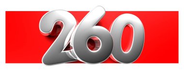 Beyaz arka planda kırmızı bir metin kutusu üzerinde 260 numara 3D illüstrasyonun çalışma yolu vardır. Reklam tabelaları. Ürün tasarımı. Ürün satışları.