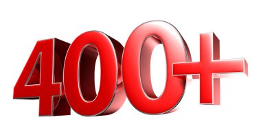 Beyaz arkaplandaki 400 + kırmızı 3D illüstrasyon işe yarıyor. Reklam tabelaları. Ürün tasarımı. Ürün satışları. Ürün kodu.